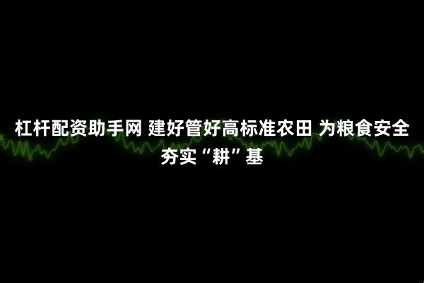 杠杆配资助手网 建好管好高标准农田 为粮食安全夯实“耕”基